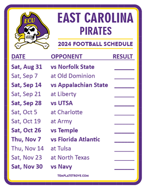 East Carolina Pirates Football 2024
 Printable Schedule  - Style 2