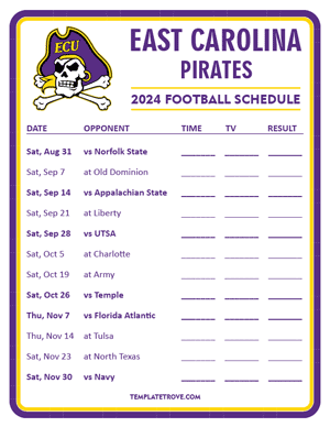 East Carolina Pirates Football 2024
 Printable Schedule - Style 3