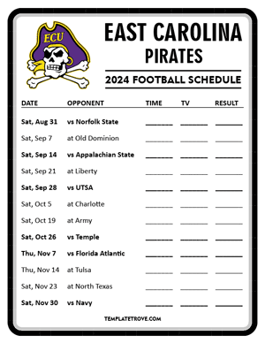 East Carolina Pirates Football 2024
 Printable Schedule - Style 4