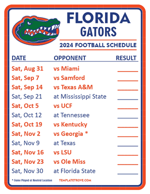 Florida Gators Football 2024
 Printable Schedule  - Style 2