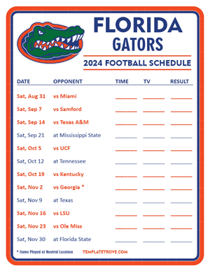 Florida Gators Football 2024
 Printable Schedule - Style 3