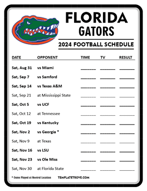 Florida Gators Football 2024
 Printable Schedule - Style 4