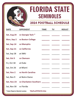 Florida State Seminoles Football 2024
 Printable Schedule - Style 3