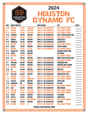 Houston Dynamo FC 2024
 Printable Soccer Schedule - Central Times