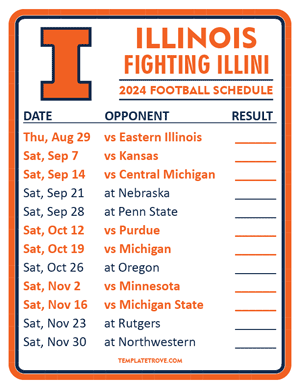 Illinois Fighting Illini Football 2024
 Printable Schedule  - Style 2