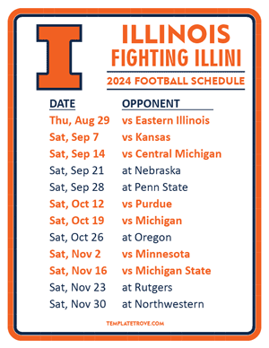 Illinois Fighting Illini Football 2024
 Printable Schedule