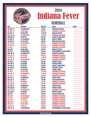 Indiana Fever 2024
 Printable Basketball Schedule - Central Times