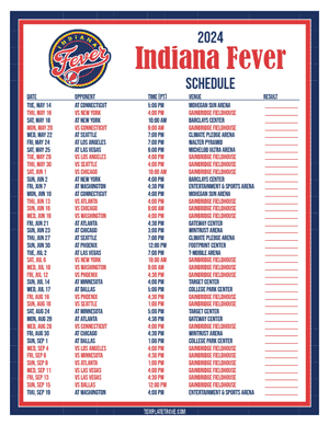 Indiana Fever 2024
 Printable Basketball Schedule - Pacific Times