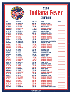 Indiana Fever 2024
 Printable Basketball Schedule