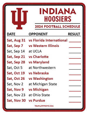 Indiana Hoosiers Football 2024
 Printable Schedule  - Style 2