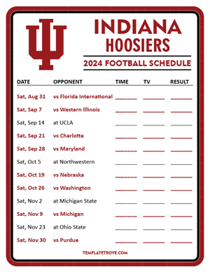 Indiana Hoosiers Football 2024
 Printable Schedule - Style 3
