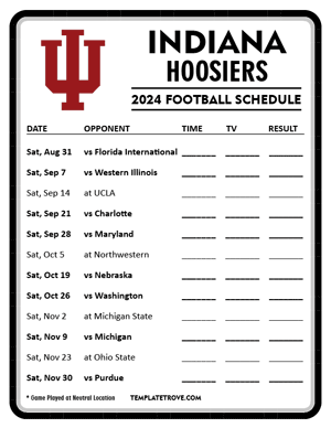 Indiana Hoosiers Football 2024
 Printable Schedule - Style 4