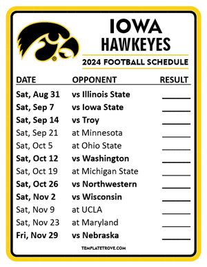 Iowa Hawkeyes Football 2024
 Printable Schedule  - Style 2