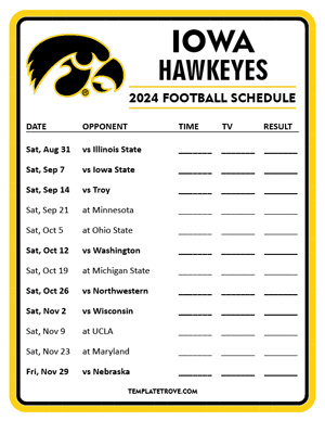Iowa Hawkeyes Football 2024
 Printable Schedule - Style 3