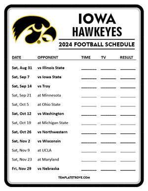 Iowa Hawkeyes Football 2024
 Printable Schedule - Style 4