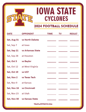 Iowa State Cyclones Football 2024
 Printable Schedule - Style 3