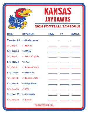 Kansas Jayhawks Football 2024
 Printable Schedule - Style 3