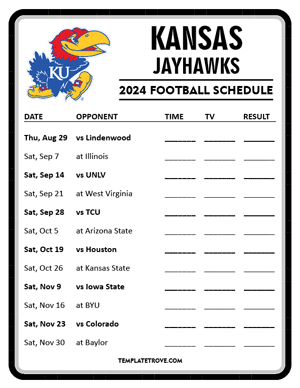 Kansas Jayhawks Football 2024
 Printable Schedule - Style 4