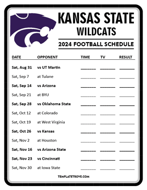 Kansas State Wildcats Football 2024
 Printable Schedule - Style 4