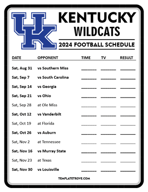 Kentucky Wildcats Football 2024
 Printable Schedule - Style 4