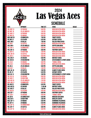 Las Vegas Aces 2024
 Printable Basketball Schedule - Central Times