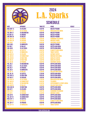 Los Angeles Sparks 2024
 Printable Basketball Schedule - Central Times