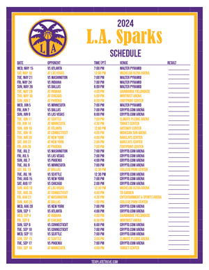 Los Angeles Sparks 2024
 Printable Basketball Schedule - Pacific Times