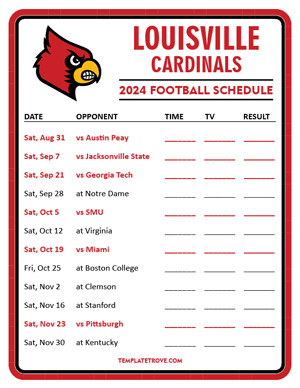 Louisville Cardinals Football 2024
 Printable Schedule - Style 3