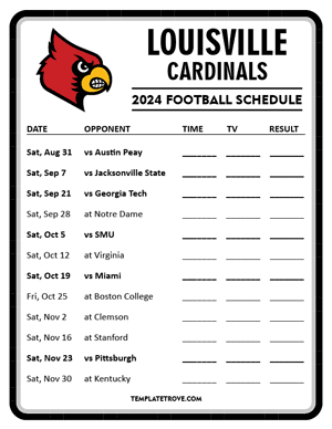 Louisville Cardinals Football 2024
 Printable Schedule - Style 4