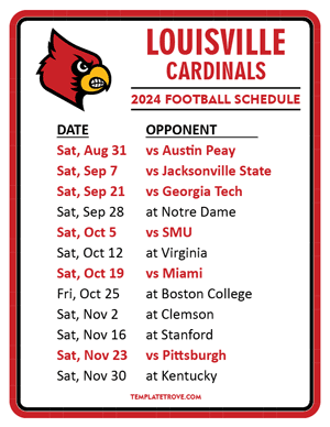 Louisville Cardinals Football 2024
 Printable Schedule
