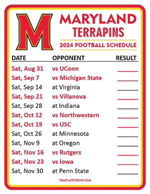 Maryland Terrapins Football 2024
 Printable Schedule  - Style 2