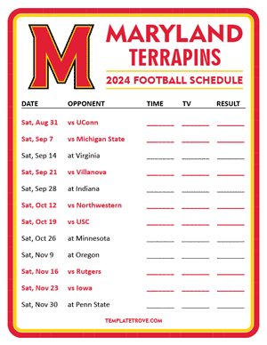 Maryland Terrapins Football 2024
 Printable Schedule - Style 3