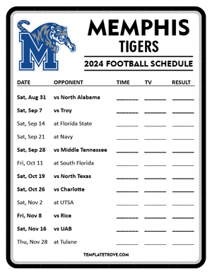 Memphis Tigers Football 2024
 Printable Schedule - Style 4