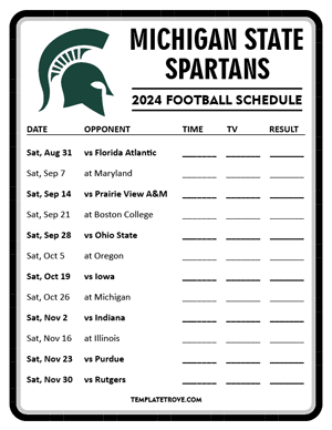 Michigan State Spartans Football 2024
 Printable Schedule - Style 4