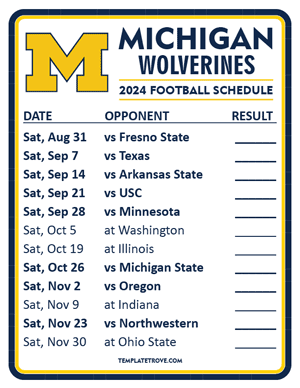 Michigan Wolverines Football 2024
 Printable Schedule  - Style 2