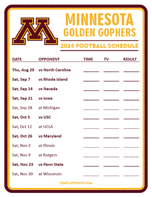 Minnesota Golden Gophers Football 2024
 Printable Schedule - Style 3