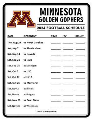 Minnesota Golden Gophers Football 2024
 Printable Schedule - Style 4
