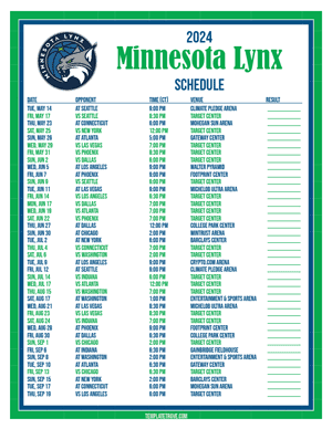 Minnesota Lynx 2024
 Printable Basketball Schedule - Central Times