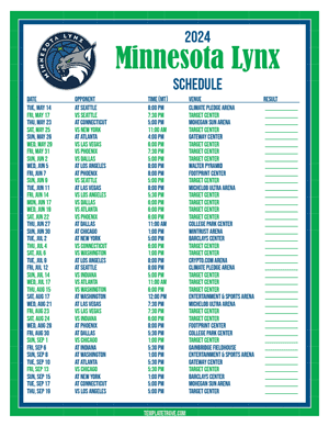 Minnesota Lynx 2024
 Printable Basketball Schedule - Mountain Times