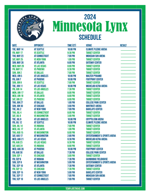 Minnesota Lynx 2024
 Printable Basketball Schedule