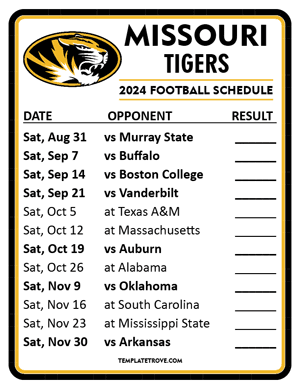 Missouri Tigers Football 2024
 Printable Schedule  - Style 2