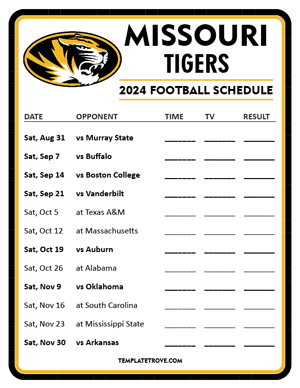 Missouri Tigers Football 2024
 Printable Schedule - Style 3