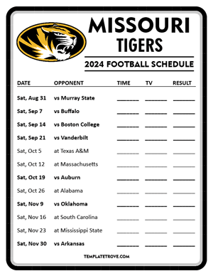 Missouri Tigers Football 2024
 Printable Schedule - Style 4