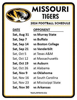 Missouri Tigers Football 2024
 Printable Schedule