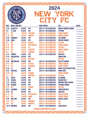 New York City FC 2024
 Printable Soccer Schedule - Mountain Times