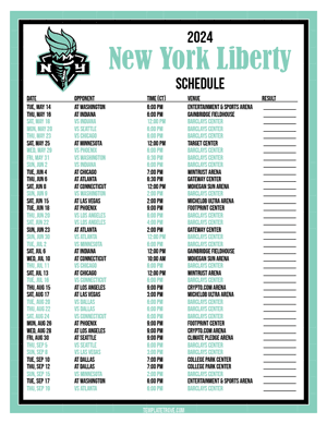 New York Liberty 2024
 Printable Basketball Schedule - Central Times