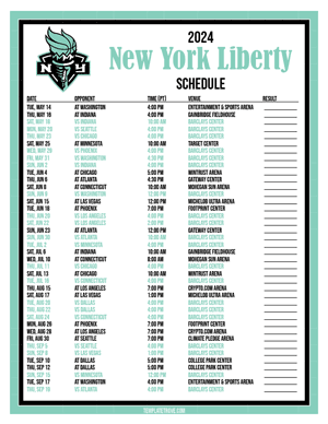 New York Liberty 2024
 Printable Basketball Schedule - Pacific Times
