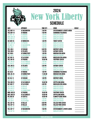 New York Liberty 2024
 Printable Basketball Schedule