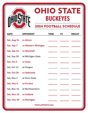 Ohio State Buckeyes Football 2024
 Printable Schedule - Style 3