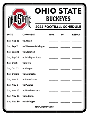 Ohio State Buckeyes Football 2024
 Printable Schedule - Style 4